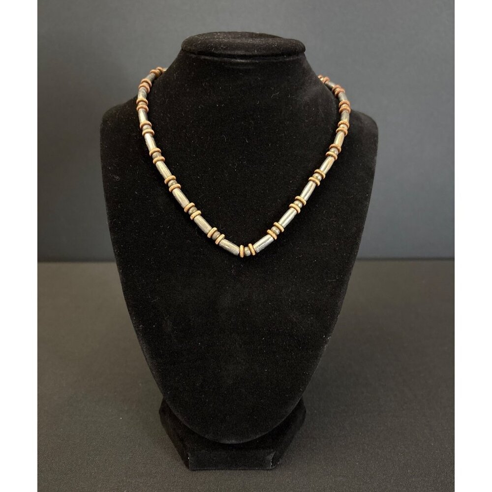 Cool Jewels Vintage Handcrafted Metal & Wood Beaded Necklace Lobster Clasp Beads